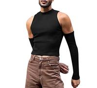 Mens Tank Tops Sleeveless T Shirts Ribbed Turtleneck Long Sleeve Shirt Mock Neck Solid Color Tshirt 2025 Fashion Tees Camisillas para Hombres Gym(Black, M)