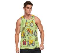 Mens Tank Tops Summer Sleeveless Tops Tractors Ccartoon Farming Sports Vest Quick Dry Training Gym Training Tops T-Shirt Colorful Cars Multi