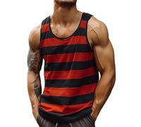 Mens Tank Tops Summer V Neck Striped Beach Casual Sleeveless T Shirts Workout Gyms Lightweight Muscle Big and Tall Vest Red