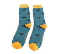 Mens Teal Dachshund Design Socks One Size 7-11 Bamboo Blend Crew Mid Calf Sausage Dogs
