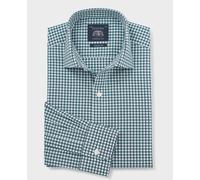 Men's Teal Gingham Cotton Poplin Classic Fit Formal Shirt - Single Cuff - Size: 17.5" x Standard - 36" - Savile Row Company