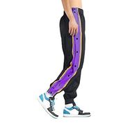 Men's Tear Away Basketball Pants High Side Split Snap Buttons Casual Post-Surgery Cinch Bottom Jogger Sweatpants Athletic Track Pants Rip Off Warm Up Pants Sailor Pants Purple