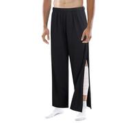 Men's Tear Away Basketball Pants, Post Surgery Sweatpants, High Split Snap Button Zip Off Wide Leg Trouser with Pockets, Black, X-Large