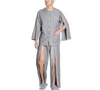Men's Tearaway Patient Clothing, Easy On/Off Bedridden Rehabilitation Clothes for Nursing Care(Gray,L)