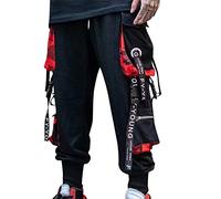 Men's Techwear Trousers Hip Hop Baggy Streetwear Punk Trousers Men's Quick-Drying Jogger Cargo Pants Jogging Cargo Casual Trousers with Drawstring Elastic Waistband Harem Trousers, C-1 Black, M