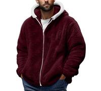 Mens Teddy Fleece Hoodies Full Zip Warm Sherpa Fleece Soft Fluffy Hooded Sweat Jackets Casual Comfy Thermal Thick Fall Winter Coats winter hoodie mens Wine S