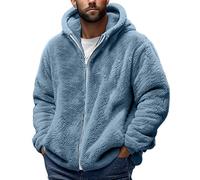 Mens Teddy Fleece Hoodies Full Zip Warm Sherpa Fleece Soft Fluffy Hooded Sweat Jackets Casual Comfy Thermal Thick Fall Winter Coats fleeces oversized hoodie Blue XXL