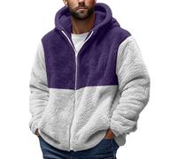 Mens Teddy Fleece Hoodies Full Zip Warm Sherpa Fleece Soft Fluffy Hooded Sweat Jackets Casual Comfy Thermal Thick Fall Winter Coats fleeces mens pyjamas Purple XL