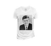 Men's Tee Shirt V Neck Organic Cotton John F. Kennedy JFK President United States Portrait Vintage White
