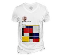 Men's Tee Shirt V Neck Organic Cotton Piet Mondrian Social Networks Painter White