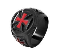 Men's Templar Crusader Inquisition Ring - Stainless Steel Black/Silver Gothic with Red Enamel(Black,U)
