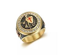 Men's Templar Knight Red Cross Shield Stainless Steel Rings Size 7-13-Inlaid White Zircon-9