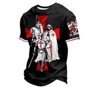 Men's Templar Knight T-Shirt, St. George Cross Graphic Tee, Medieval Crusader Faith Short Sleeve Top, Casual Waffle Knit Crewneck Shirt for Men