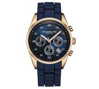 Stuhrling Original Men's Chronograph Watch with 42mm Case, Silicone Strap, Date Calendar, Water Resistant, Blue Rose Gold, Japanese