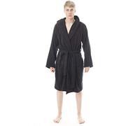 Men's Terry Toweling Bathrobes 100% Pure Egyptian Cotton Super Soft Cosy 650 GSM Hooded Style Dressing Gowns Day and Nightwear LW (Black, Medium)