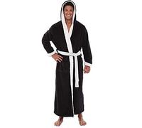 Men's Terry Towelling Bathrobe with Hood Dressing Gown Absorbent Sauna Gown Classic Long Sleeve Robe with Belt Loops and Patch Pockets Terry Bathrobe Long Warm Hooded Towel