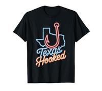 Mens Texas Hooked Fishing Hook Map Texas Fly Fishing Dad T-Shirt