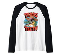 Mens Texas Size Teeth Gator Shirt Funny Alligator Cowboy Hat Raglan Baseball Tee