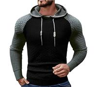 Mens Textured Hoodie Mens Patchwork Hoodie Waffle Hooded Sweatshirt Colour Block Jacquard Hoodies Colour Contrast Long Sleeve Sweatshirt Gym Hoody Pullover Slim Fit Sportwear Jumper