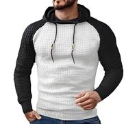 Mens Textured Hoodie Mens Patchwork Hoodie Waffle Hooded Sweatshirt Colour Block Jacquard Hoodies Colour Contrast Long Sleeve Sweatshirt Gym Hoody Pullover Slim Fit Sportwear Jumper