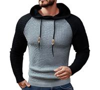 Mens Textured Hoodie Mens Patchwork Hoodie Waffle Hooded Sweatshirt Colour Block Jacquard Hoodies Colour Contrast Long Sleeve Sweatshirt Gym Hoody Pullover Slim Fit Sportwear Jumper