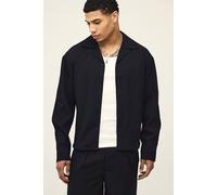 Men's Textured Pleated Boxy Fit Long Sleeve Overshirt | Black | Size Medium | BOOHOOMAN