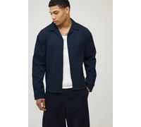 Men's Textured Pleated Boxy Fit Long Sleeve Overshirt | Dark Navy | Size Medium | BOOHOOMAN