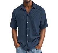 Men's Textured Short Sleeve Button Down Shirt Cotton Casual Vacation Beach Shirts Lightweight Loose Summer Top Men Shirts (BU2, XXL)