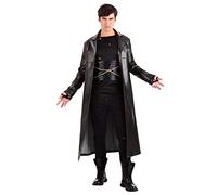 Men's The Crow Costume | Halloween Devil's Knight Outfit, with Faux Leather Jacket, Distressed Shirt, Gauntlets, Black, Medium