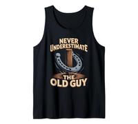 Mens The Old Guy Horseshoes Throwing Horse Horseshoe Pitcher Tank Top
