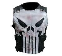 Men's The Punisher Frank Castle Skull Logo Black Motorcycle Biker Tactical Style Leather Vest