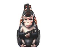 Men's The silent monkey Print Crossbody Sling Bag - Adjustable Strap Shoulder Pack with Multiple Pockets for Running Hiking Commute Daily Use