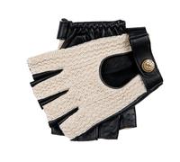 Men's The Suited Racer Fingerless Crochet-Back Leather Driving Gloves - BLACK / XL
