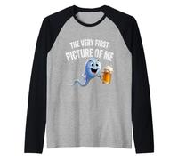 Mens The Very First Picture of Me Funny Beer Drinking Sperm Joke Raglan Baseball Tee