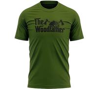 Mens The Woodfather T Shirt Carpenter Tee Tree Surgeon Top, L, Military Green