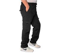 Men's Thermal Fleece Lined Cargo Trousers Full Length with Elasticated Waist Zipped Pockets Winter Work PantsBlack XXL