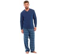 Mens Thermal Fleece Top & Cotton Brushed Bottoms Pyjamas by Tom Franks HT735 Navy 2XL