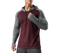 Mens Thermal Lined Athletic Hoodie Pullover Long Sleeve Sweatshirts of Workout Running for Winter and Autumn Wine red Hit Gray XL