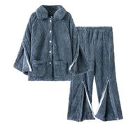 Men's Thermal Nursing Gowns, Thickened Coral Fleece Patient Clothing with Pockets & Full Open Back for Bedridden(Gray,XL)