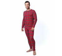 Mens Thermal Underwear Set Base Layer Soft Lining Fleece Warm Long Sleeve Top Vest Leggings Pants, Long John Thermals for Men Red Plaid X-Large