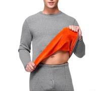 Men's Thermal Underwear Set With Velvet-Like And Functional Fit For Daily Use Long Johns Top And Matching Bottom(L Light Grey)