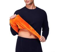 Men's Thermal Underwear Sets - Velvet-Textured Thickened Base Layer Long Johns & O-Neck Top, Plus Size Winter Inner Wear, Solid Color(2XL Blue)