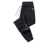 Men's Thermal Winter Joggers, Heavyweight Fleece-Lined Sweatpants with Secure Zipper Pockets, Cold Weather Trousers for Outdoor & Casual Wear (Black, XXXL)