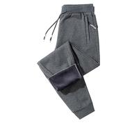 Men's Thermal Winter Joggers, Heavyweight Fleece-Lined Sweatpants with Secure Zipper Pockets, Cold Weather Trousers for Outdoor & Casual Wear (Grey, L)