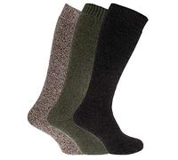 Mens Thermal Wool Blend Long Wellington Boot Socks (Pack Of 3) (UK Shoe 6-11, EUR 39-45) (Green/Charcoal/Beige)
