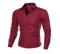 Mens Thick Long Sleeve Stretch Wrinkle Long Sleeve Slim Fit Button Down Shirts for Wedding Bodysuit Shirt (Red, XL)