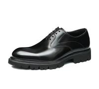 Men's Thick Sole Business Casual Lace Up Shoes Genuine Leather Formal Oxfords,Black,6.5
