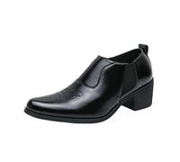 Men's Thick Sole Height Increasing Leather Shoes, Pointed Toe Casual & Business Formal Shoes, Slip-On Fringe Loafers, Breathable & Anti-Slip(Negro,4.5UK)