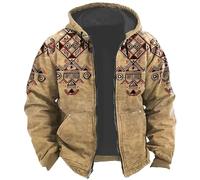 Men's Thickened Fleece Hoodie - Winter Hoodies Ethnic Style Tribal Graphic Print Classic Casual Zip-Up Outdoor Jacket For Holiday Vacation Going Out,As Shown,M