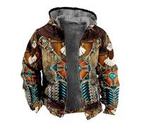 Men's Thickened Fleece Hoodie - Winter Zip-Up Hoodies Eagle Indian Tribal Native American 3D Print Parka Coat Outdoor Warm Jackets Outerwear Sweatshirts,As Shown,M